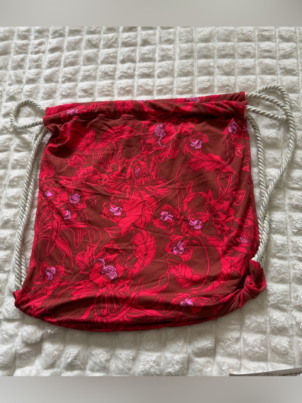 Maaji Red Floral Drawstring Backpack Sling Bag ~ Beach Tropical Swim - Picture 3 of 6